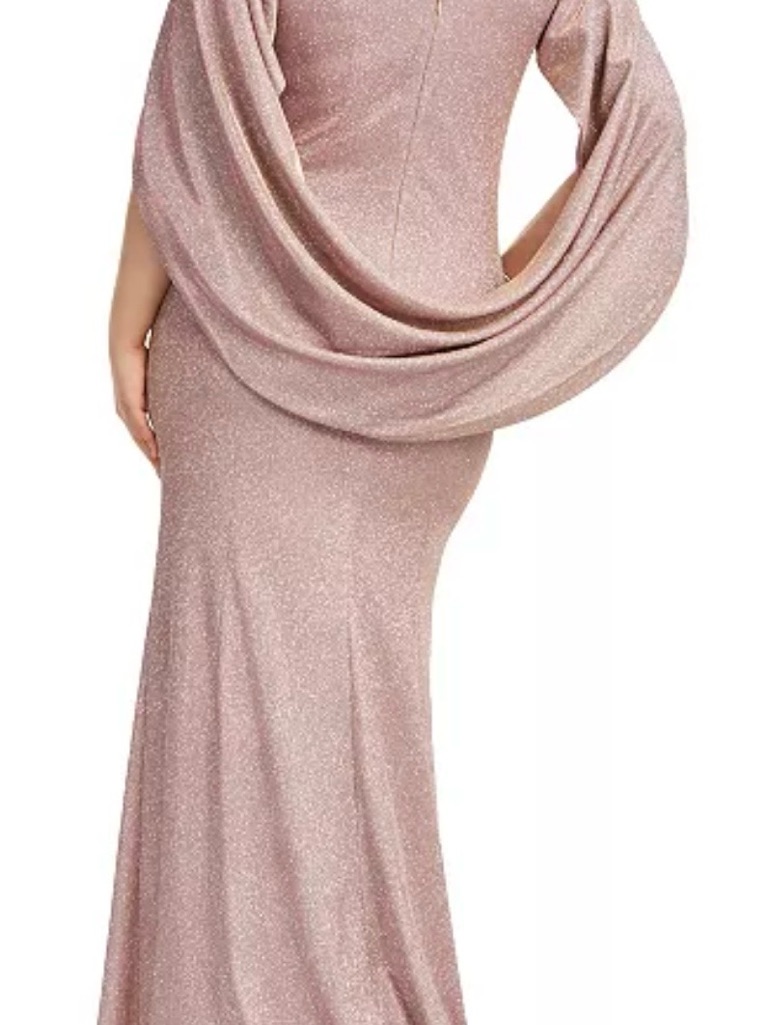 Adam Rose Gold Glitter Draped Evening Gown